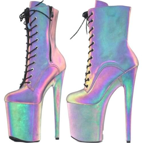 Jialuowei 2021 New Arrive 20CM High Heel Platform Reflective Fabric Luminous Camouflage Women Ankle Boots