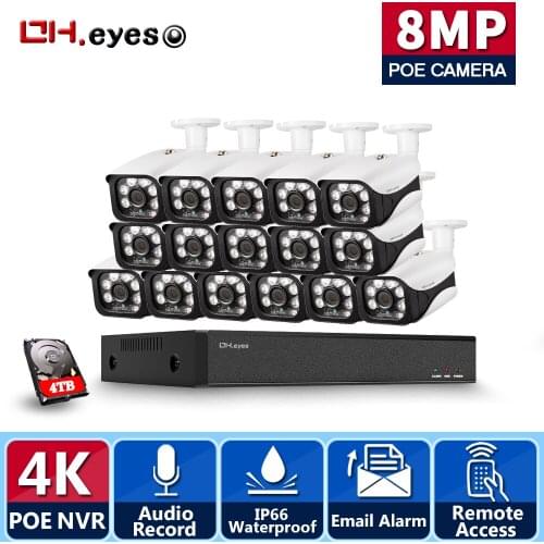 OH.eyes 8MP 4K Ultra HD Security Camera System AI Detection 16ch PoE NVR Bullet IP Cameras Surveillance NVR Kit 4TB HDD