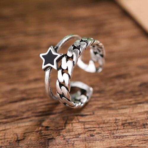 Letter S Star Wedding Rings Anel Masculino Rings Bridal Sets Star Design Vintage Thai Jewelry Open Ring Women JZ435