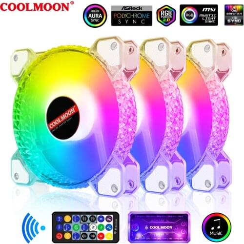 COOLMOON 120mm 5V3PIN ARGB CPU Cooling Fan 6PIN Diamond Fan Aura Synchronization Silent Computer CPU Cooler fan Chassis Heatsink