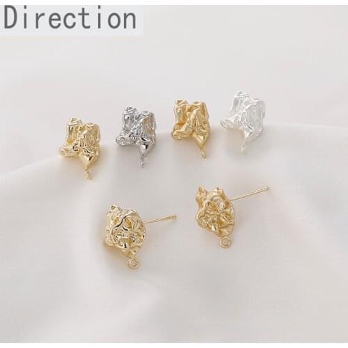 Color-preserving matt gold 14k gold irregular shaped lava silver needle with hanging earrings diy hand-made material accessories