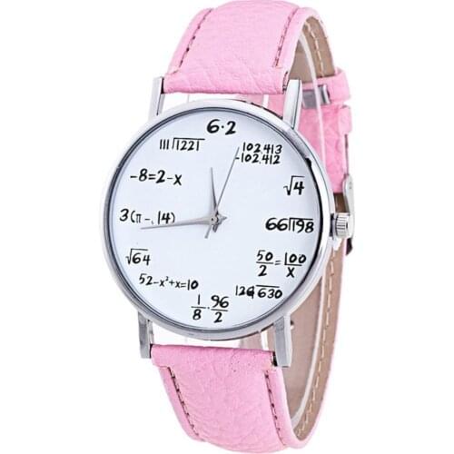Fashion Pink Women Watches Mathematical Formula Watch Leather Band Quartz Wristwatches Women horloge vrouw relogio mulher