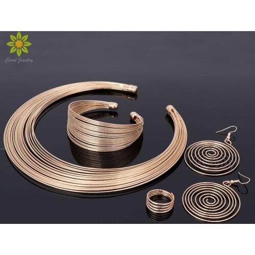 Fashion Jewelry Sets Necklace Earrings Bracelet Ring Set For Women Gold/Silver Plated Bridal Multilayer Choker Accessories
