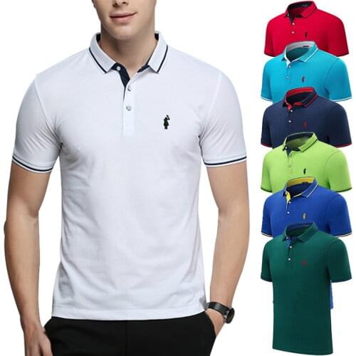 Top Quality 2021 Summer Mens POLO Logo T-SHIRT Polos Shirt Cotton Short Sleeve Polos Para Hombre Casual Male Tops S-4XL