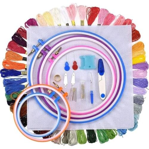 50 Colors Magic Embroidery Pen Needle Hoop Set Kit Thread Punch Stitching Knitting Women DIY Sewing Accessories Tweezer Tool