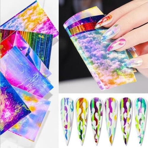 16Pcs/Pack Flame/Butterfly Nail Accessories Stickers,28 Styles Aurora/Holographic/Rainbow/Fluorescent Decals for Manicure#TZ03