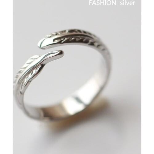 New 925 Sterling Silver Rings Vintage Feather Couple For Women Rings Adjustable Rings Free Shipping