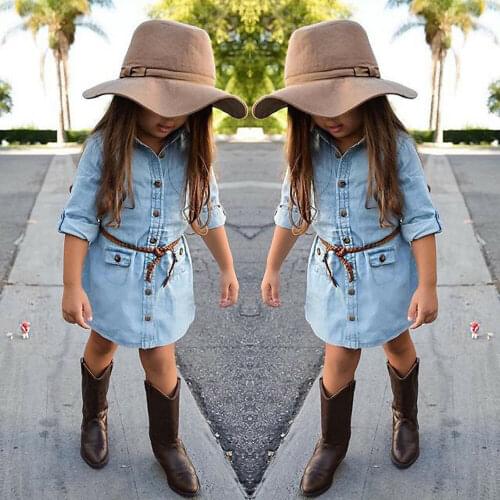 Pudcoco Toddler Baby Girl Clothes Denim Short Mini Dress Jean Long Sleeve Casual Party Shirt Dress