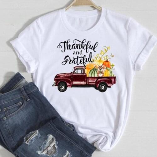Autumn Fall Graphic Clothes Tshirt T Female Tee Top Print T-Shirt Women Thanksgiving Truck Pumpkin Style New Happy Halloween