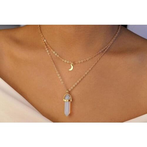 Opal crystal necklace / opal necklace / opal crystal jewelry / moon necklace / gold moon necklace / opalite necklace