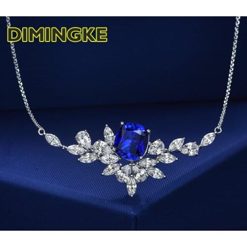 DIMINGKE 10*11MM Sapphire Pendant Necklace 100%-S925 Sterling Silver Fine Jewelry Wedding Party Birthday Gift
