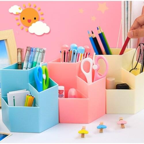 Plastic Desk Pen Holder Large Capacity Desktop Organizer Container Pencil Makeup Storage Box Stationery School Office Supplies
