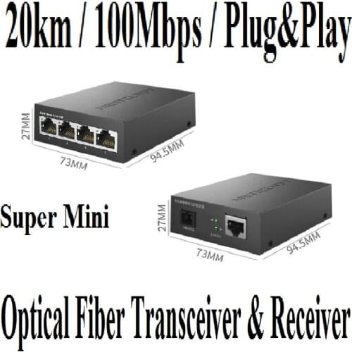 100Mbps SC port, 4* 100Mbps RJ45 Ports, 20km Single mode Optical Fiber Transceiver&Receiver, RX/TX:1550nm,RX/TX:1310nm Plug&Play