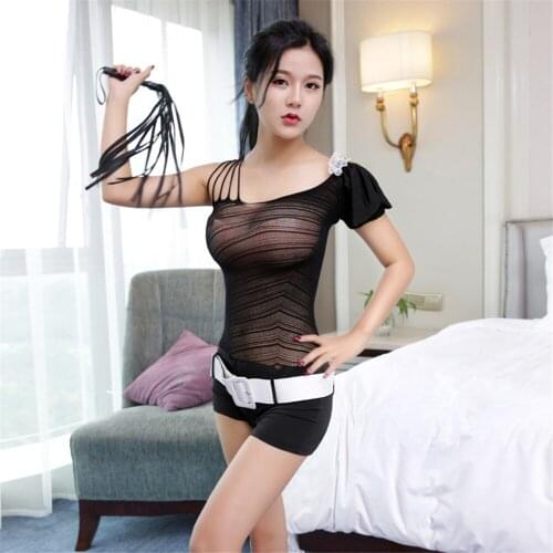 Sexy Costumes Women Hip Skirt Policewomen Uniform Erotic Maid Dress Backless Low Chest Sheer Mini Dress Cosplay Sexy Underwear