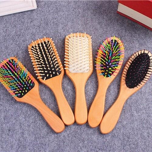 3 Color Wooden Antistatic Hair Care Styling Brush Fashion Spa Massage Comb Massage Head Promote Blood Circulation Hair Brush