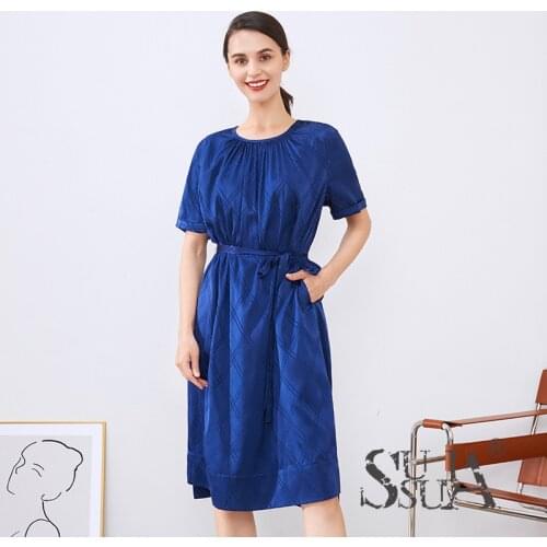 Blue Geometric Floral Silk Dresses Women Fashion 2021 Summer Long Casual Sexy Office Work Daily Dress Plus Size Slim Fit A Line