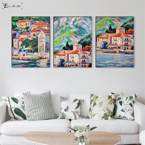 Mediterranean Sea Landscape Crayon Canvas Painting Posters And Prints For Living Room No Framed Wall Art Picture Home Decor