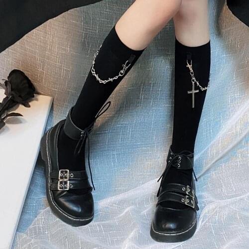 Ruibbit Harajuku Vintage Cotton Socks Cross Gothic Black Punk Streetwear Women Long Socks School Girls High Socks