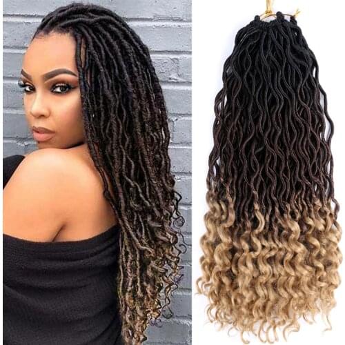 XCCOCO Omre Hair Goddess Faux Locs Crochet Hair Curly Ends 20" 24Strands Dreadlocks Hair Extensions Brown Blue Crochet Braids