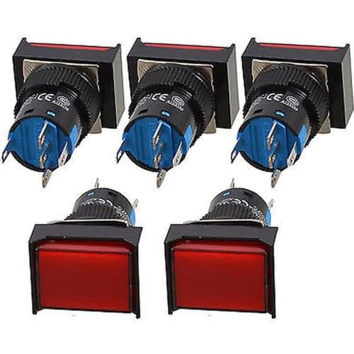 YOCOMYLY 5pcs Momentary DC12V 5 Pins 16mm Red Lamp Rectangular Push Button Switch
