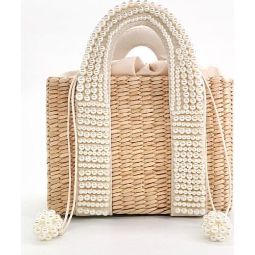 Pearls Beach Bag Women 2020 Summer New Elegant Woven Beaded Straw Bag Female Bohemia Knitted Large Tote Handbag Vacation Casual
