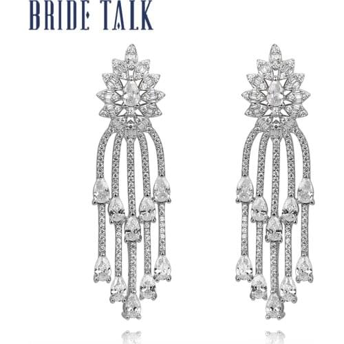 Bride Talk Trendy Popular Women Earrings Tassel Shape AAA Cubic Zircon Fashion Luxury Earring Jewelry For Wedding Party Dating