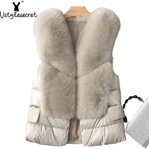White Duck Down жилет женский With Artificial Fox Fur Collar Elegant Chaleco Mujer Winter Veste Fashion жилетка женскаяc U10906