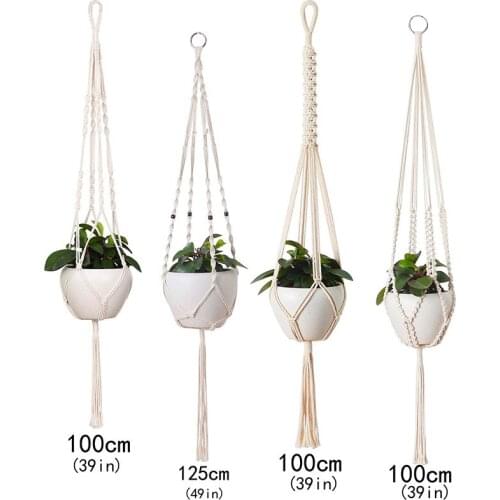 1Pcs Hand Woven Plant Hanger Flower Tray Basket European Style Beige Cotton Rope Wall Decoration Garden Supplies Multi-purpose