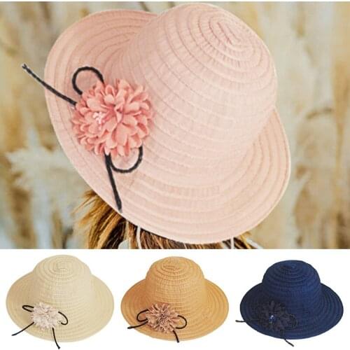 1 Pcs Women Straw Sun Hat Flower Decor Sunproof Large-brim Foldable Beach Cap Hat -OPK