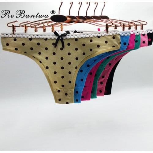 Rebantwa 10pcs Lot Women sexy thong Sexy Dot G-string Cotton underwear Women Tangas Cute g string Femme Knickers Wholesale