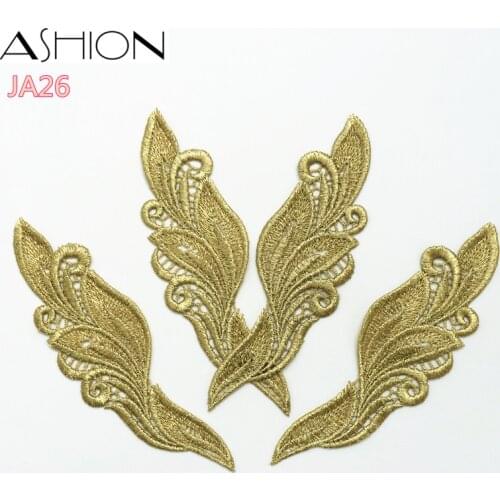 10 Mirror Pair Venise Lady Dress Sewing Gold Flower Floral Lace Trims Applique patch LP-JA26