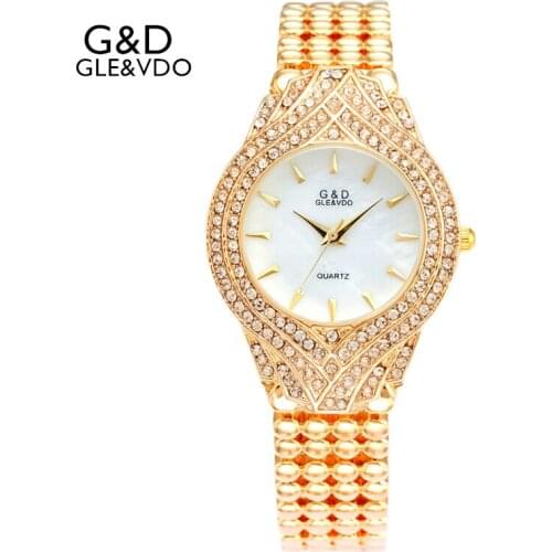 2017 TOP Brand G&D GLE&VDO Womens Watches Golden Ladies Bracelet Watch Fashion Casual Quartz Wristwatches relogio feminino Gift