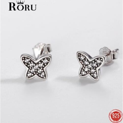 925 Sterling Silver Earrings Zircon Butterfly Womens Stud Earrings Luxury Sweet Silver Ear Jewelry Fine Gift