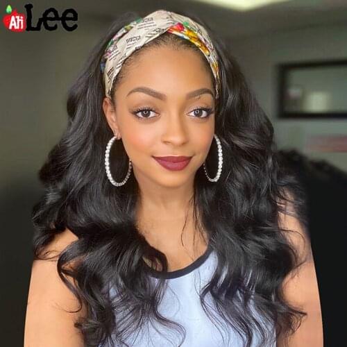 AliLee Headband Wig 100% Real Human Hair Wig 150/180 Density Remy Peruvian Body Wave Wig Natural Wavy Glueless Wig for Women