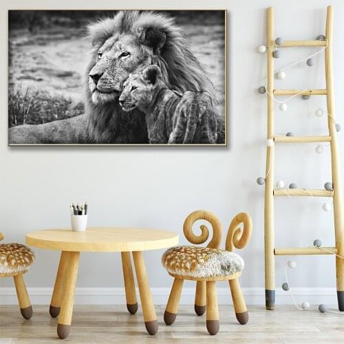 Black and White Wild Animals Lions Poster Natural Landscape Pictures Wall Art Home For Living Room Poster Wall Decor Unstretched
