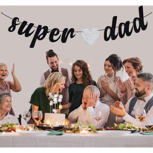 Black Glitter Super Dad Banner - Funny Happy Fathers Day, We Love Daddy, Son Daughter for Fathers Day Dad Birthday Party Decor