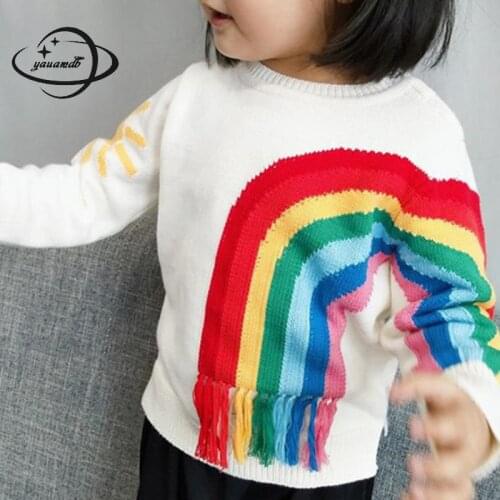 Yauamdb Kids Sweaters Winter Knitwear 2-9y Boys Girls Pullover Baby Rainbow Sun Long Sleeve O-Neck Childrens Warm Clothes Ly56