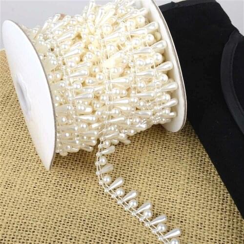 DIY2YD Width 14mm Rhinestone Chain Pearl Crystal Chain Sew on Trims Wedding Dress Costume Applique