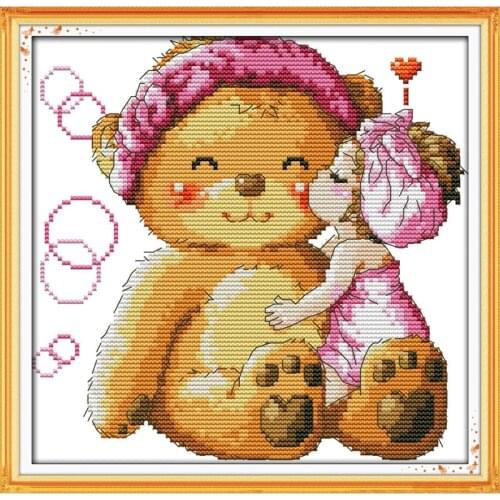 Everlasting Love Kiss Bear Chinese Cross Stitch Kits Ecological Cotton Stamped Printed 11CT DIY Gift Wedding Decoration For Home