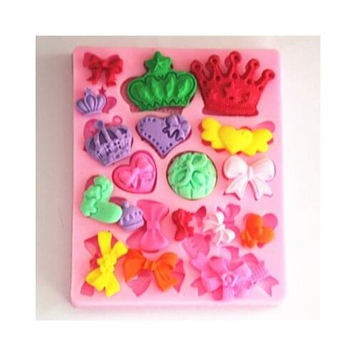 FM462 Silicone double sugar cake mould soap mold silicone lace 3 d mould die crown bow