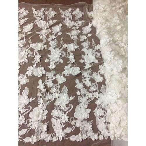 French Net Lace Fabric SYJ-5716 Latest african lace fabric with beads 3D Flowers embroidery mesh nigerian tulle lace fabric