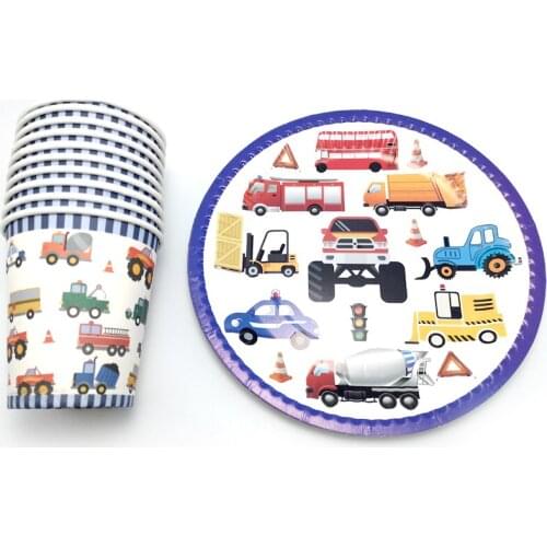 Truck Car Bus Theme Plates Cups Baby Shower Decorate Disposable Boys Favors Tableware Set Happy Birthday Party Supplies 60PCS