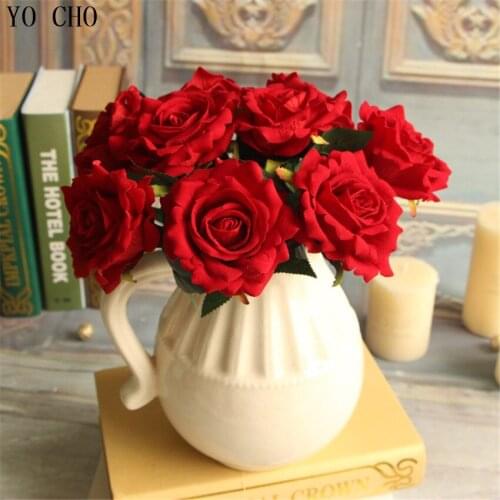 YO CHO (10 pcs/lot)High simulation short branched artificial peony bouquet silk flannel rose flower for home wedding decoration