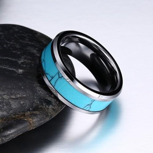 Natural Blue Turquoises Tungsten Carbide Rings for men and women 8mm wedding band fashion jewelry finger ring male