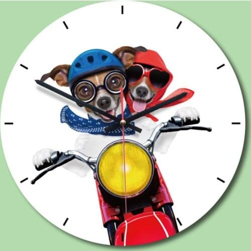Creative Home Decor Wall Clocks Funny Dogs Printing Wood Dial Clock for Living Room Bedroom Silent Antique Round Hang Watch
