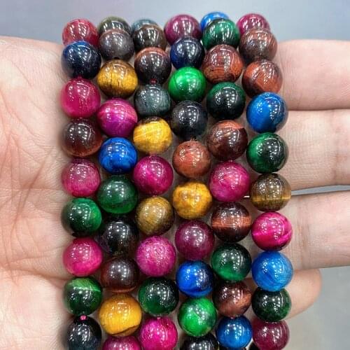 Natural Stone Multicolor Tiger Eye Agates Round Beads 15" Strand 6 8 10 12MM DIY Bracelet Charms Accessories for Jewelry Making