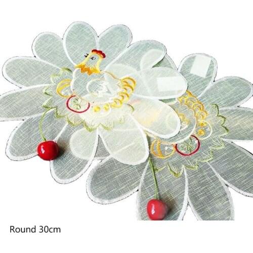Round 30cm Easter cartoon embroidery lace table place mat pad cloth cup coaster tea placemat mug coffee doily kitchen tableware