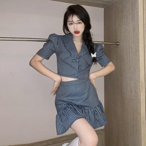 Summer Houndstooth Puff Sleeve Dresses Streetwear Hipster Summer Fashion Brand Korean Clothes A-line Short Dress Woman New