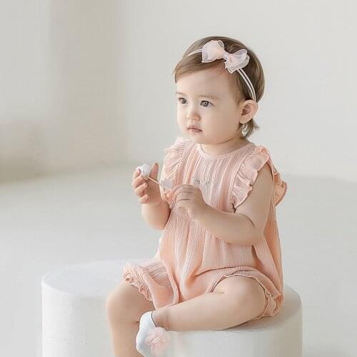 2021 Summer Baby Girl Pink Rompers Embroidered Newborn Korean Style Jumpsuit Playsuit Cute Infant One Piece Cotton Linen Outfits
