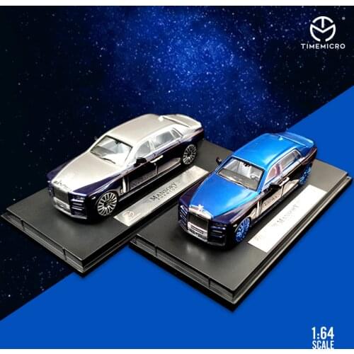 Time Model 1:64 Rolls Royce Phantom Starry Blue Diecast Model Car Metal Chassis Acrylic Display Collection Model Ornaments